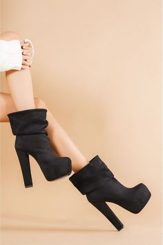 Fall Heels, Womens Booties, Slouchy Boots, Black Platform Boots, Booties Ankle Boots, International Women's Day, Black Suede Heels, Boots High, Platform Heel