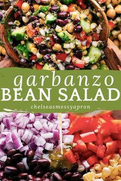 the cover of garbanzo bean salad is shown in three different colors and sizes