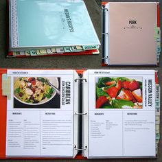 an open cookbook with pictures of food on it