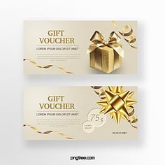 two gift voucher cards with golden bows