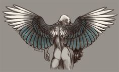 a drawing of a woman with wings on her back