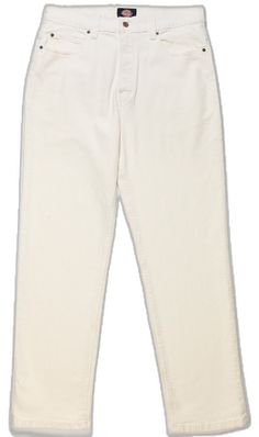 Cream Workwear Bottoms With Five Pockets, Mid-rise Cream Jeans With Pockets, Cream Cropped Leg Bottoms With Five Pockets, Classic Cream Pants With Five Pockets, Cream Bottoms With Five Pockets For Work, Cream Straight Leg Bottoms With Belt Loops, White Tapered Leg Jeans With Hip Pockets, Cream Straight Leg Pants With Welt Pockets, Beige Straight Hem Jeans