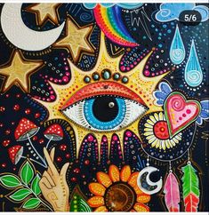 a painting with an eye and stars on it