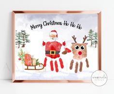 a christmas card with santa claus and reindeer