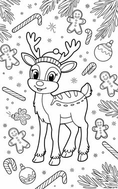 christmas coloring pages for kids with reindeer and candy canes