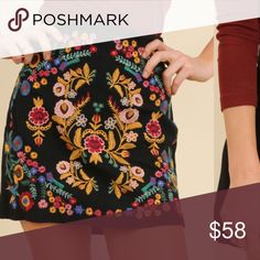 💕💕Cotton blend embroidered skirt JUST ARRIVED!! Beautiful embroidered black cotton blend skirt. This skirt is super cute!! Great to wear now or with boots in the Fall!💕💕 Skirts Mini Fitted Embroidered Fall Skirt, Embroidered Fitted Skirt For Fall, Fitted Embroidered Skirt For Fall, Black Skirt With Floral Embroidery, Black Floral Embroidered Skirt, Fitted Embroidered Black Mini Skirt, Fitted Embroidered Mini Skirt, Embroidered Black Mini Skirt For Spring, Embroidered Skirt