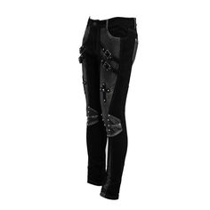 Designer Punk Contrast Color Hand Rubbed Leather Men Trousers With Loops Punk Fabric, Faux Leather Trousers, Punk Pants, Metal Embellishments, Black Pants Men, Daft Punk, Fashion Now, Style Punk, Pants With Pockets