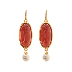 Shop our Mae Earrings, beautiful red stone earrings handcrafted in NYC. Featuring glass pearl drops, European glass stones, and 24k gold electroplating, these earrings are a flawless accessory for any ensemble. All Ben-Amun jewelry is made to order in NYC. Luxury Pearl Drop Metal Earrings, Luxury Metal Pearl Drop Earrings, Elegant Cabochon Pearl Drop Earrings, Elegant Cabochon Drop Earrings, Formal Brass Pearl Drop Earrings, Gold Brass Earrings With Cabochon Detail, Gold Brass Cabochon Earrings, Gold Cabochon Brass Earrings, Gold Cabochon Dangle Earrings