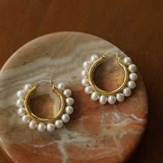 Circle Pearl Hoop Earrings Gold Vermeil - House Of Pearls Copper Plating, Perfect Circle, A Perfect Circle, Pearl Hoop Earrings, Real Pearls, Trendy Earrings, Classic Gold, Copper Plated, Gold Hoops