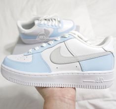 Custom Air Force 1 Blue Sneakers. Gray Swoosh. Low Tops. 🎨Artwork: -Exactly as shown in the picture. -Fully hand painted. -Applied Special Acrylic Paint for Shoes and Finisher for more Durability.  -Waterproof and flexible. -We strongly recommend the use of the Anti Crease Protectors included to prolong the durability of the paint in certain areas when feet bend. 👟Sneakers: -100 % Authentic Air Force 1 Sneakers, purchased at official stores in the US, then customized by hand.  📐Size: -C (Chil Fun Blue Affordable Sneakers, Luxury Blue Casual Custom Sneakers, Luxury Light Blue Custom Sneakers For Sports, Luxury Custom Sneakers For Sports In Light Blue, Luxury Blue Nike Air Force 1 With Round Toe, Cheap Fade-resistant Blue Sneakers, Cheap Blue Fade-resistant Sneakers, Cheap Light Blue Sneakers For Sports, Nike Air Force One Blue