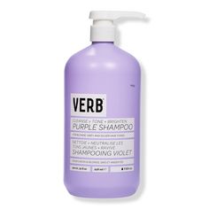 Purple Shampoo -  Verb Purple Shampoo cleanses and brightens to bring blondes back to life. Formulated with professional grade violet pigment and aa extract, this shampoo was designed to neutralize brassy yellow hues in blonde, grey and silver hair tones.    Benefits     Neutralizes brassy yellow hues in natural or color-treated blonde, grey and silver hair tones Gently cleanses and brightens hair     Key Ingredients     Violet pigment: helps cancel out yellow, brassy tones Aa extract: the purpl Purple Hair Toner, Grey And Silver Hair, Gray And Silver Hair, Shampoo For Blonde Hair, Purple Shampoo For Blondes, Purple Conditioner, Brassy Hair, Color Safe Shampoo, Body Shampoo