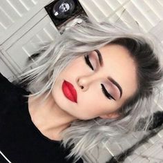 Makeup Tip, Wig Party, Red Lipstick, Synthetic Lace Front Wigs, Grunge Hair, Grey Hair, Silver Hair, Ombre Hair, The Mirror