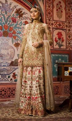 Wedding Sherwani With Intricate Embroidery In Chinon, Wedding Sherwani With Intricate Embroidery In Georgette, Wedding Sherwani With Dupatta In Georgette, Wedding Sharara With Resham Embroidery In Georgette, Anarkali Style Georgette Sherwani For Wedding, Beige Lehenga With Resham Embroidery In Georgette, Beige Georgette Lehenga With Resham Embroidery, Wedding Sharara With Resham Embroidery In Dola Silk, Resham Embroidery Dola Silk Sharara For Wedding