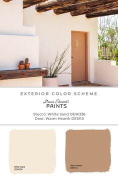 #Exteriorcolroscheme #exteriorpaint #exteriorinspo #exteriorhome #exteriorcolors #myDEcolor #DunnEdwardsPaints #DEcolortrends #dunnedwards #popularcolors #designercolors #curatedcolors #whitesand #warmhearth #de6110 #dew336 #desert #desertcolors #deserthome Dunn Edwards Exterior Paint Colors, White Living Room Paint Colors, Brick House Exterior Colors Schemes, Exterior Home Color Schemes, Pueblo House, Hacienda House, Color Palets, Inspiration Designs, Hacienda Style Homes