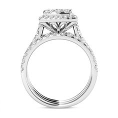 Wow her with this captivating diamond bridal set. Crafted in cool 14K white gold, the engagement ring features a 1/8 ct. diamond at its center, wrapped in two squared frames of shimmering diamonds. Sparkling diamonds also line the ring’s slender shank. On your special day, two coordinating diamond-lined wedding bands complete this breathtaking ensemble. Radiant with 2 cts. t.w. of diamonds and a bright polished shine, this bridal set is an elegant gift for the woman you love. Diamond Ring With Halo Setting For Marriage, Marriage Diamond Ring With Halo Setting And Round Cut, Marriage Halo Setting Round Cut Diamond Ring, Marriage Round Cut Diamond Ring With Halo Setting, Diamond White Halo Setting Diamond Ring For Marriage, Diamond White Diamond Ring With Halo Setting For Marriage, Diamond White Asscher Cut Halo Wedding Ring, Diamond White Asscher Cut Ring With Halo Setting, Diamond Halo Ring For Marriage