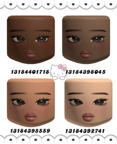 four different types of eyes and eyebrows for the doll head, with numbers on each side