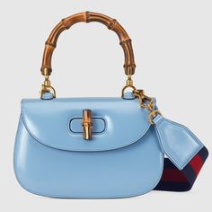 Gucci Bamboo 1947 small top handle bag in blue leather | GUCCI® US Gucci Bamboo 1947, Pastel Bags, Small Top Handle Bag, Mini Top Handle Bag, Gucci Mini, Gucci Purses, Real Leather Bags, Mini Top, Gucci Bamboo