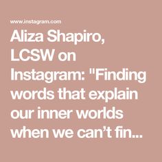 an image with the words aliza shapiro, lsg on instagram finding words that explain our inner world's when we can't fin