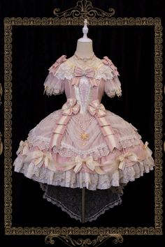 Girl Anniversary Pink Bowknot Details Hanayome Short Sleeves Lolita OP Lady Aphrodite, Devil Inspired, Honeymoon Attire, Cupcake Costume, Magical Girl Outfit, Ancient Dress, Ethereal Dress, Op Dress, Classic Lolita