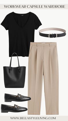 Basic Business Outfit, Simple Classy Work Outfit, Minimalist Business Casual Minimal Classic Work Outfits, Workwear Capsule Wardrobe 2023, Feminine Capsule Wardrobe Summer, Business Casual Over 40, Summer Workwear Capsule, Fall Buissnes Casual Outfits Woman, Chic Minimalist Style Summer