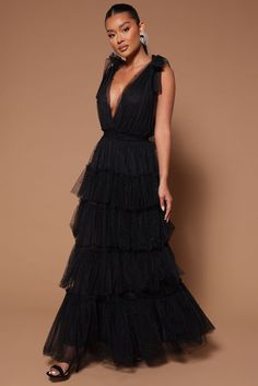 Bailey Feather Bandage Gown - Black | Fashion Nova Chic Formal Dress, Tulle Maxi Dress, Maxi Dress Sleeveless, Tulle Material, Guest Attire, Black Bridesmaid Dresses, Tulle Gown, Black Tulle, Tiered Maxi Dress