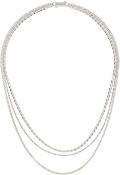 Tiered wheat chain, fine curb chain, and modified curb chain necklace in rhodium-plated sterling silver. · Detachable chains for alternate styling · Logo-engraved lanyard-clasp fastening · L19; L20; L21.5 Supplier color: Silver Gray Jewelry, Silver Numbers, Curb Chain Necklace, Mens Silver Necklace, Latest Jewellery, Accessories Jewelry Necklace, Single Earring, Watch Necklace, Curb Chain