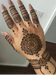 the hand is decorated with henna designs