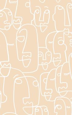 a pink and white background with faces drawn in different ways on it's sides