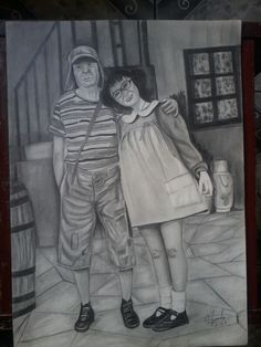 a drawing of two people standing next to each other