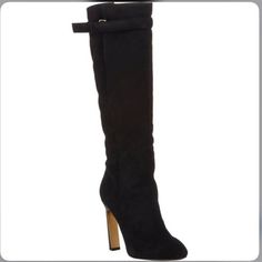 Derek Lam Size 10 Freddie Knee High Boots Suede Black Leather Heel Adjustable Description: High Heel Knee High Boot Msrp $1295 Suede Upper Wrap-Around Strap At Shaft With Hidden Buckle Round Toe Leather Covered Heel With Metal Detail Leather Insole And Sole Measurements: Heel Height 4", Shaft Height 14¾", Calf Circumference 16" Material: Suede Brand: Derek Lam Origin: Imported New Without Box Size: Womens 10 Condition: New Without Box Formal High Heel Suede Boots, Formal Suede High Heeled Boots, Suede High Heel Knee-high Boots For Evening, High Heel Suede Knee-high Boots For Evening, Evening Heeled Boots With Suede Lining And Round Toe, Black Suede Knee-high Boots For Evening, Elegant Closed Toe Knee-high Boots For Winter, Elegant Suede Heeled Boots For Office, Elegant Closed-toe Knee-high Boots For Winter