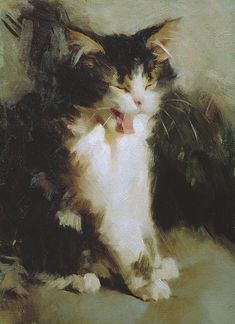 a painting of a cat sitting on the ground