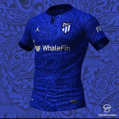 a blue shirt with the word whalefin on it and an intricate pattern behind it