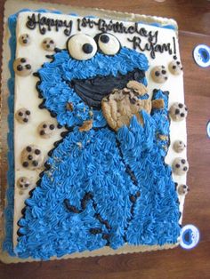 a birthday cake decorated to look like cookie monster