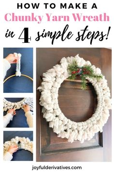 how to make a chunk yarn wreath in 4 simple steps