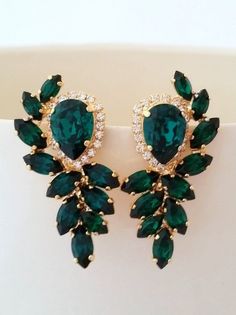 Bridal Statement Earrings, Large Stud Earrings, Earrings Emerald, Ruby Earrings, Swarovski Crystal Earrings, Emerald Earrings, Swarovski Earrings, Emerald Jewelry