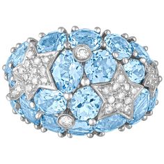 Fun Dome Ring The ring is 18K White Gold There are 0.50 Carts in Diamonds G SI There are 15.00 Carats In Blue Topaz The ring is a size 6.75, sizable. The ring weighs 12.7 grams Dome Rings, Gold Dome Ring, Argentium Silver Jewelry, Pear Engagement Ring Halo, Simple Rings, London Blue Topaz Ring, Dome Ring, Blue Sapphire Diamond, Diamond Cocktail Rings