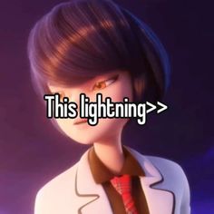 an animated character wearing a suit and tie with the words'this lightning'above it