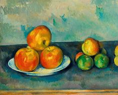 a painting of apples and oranges on a plate