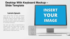 a desktop computer with keyboard and mouse next to it on a white background, mockup