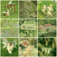 many pictures of fairy gardens with animals and flowers