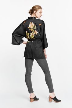 Peony & Butterfly Kimono Jacket - Short | KIM + ONO Silk Robe With Tie Waist For Spring, Spring Silk Robe With Tie Waist, Silk Kimono For Fall, Silk Kimono With Tie Waist For Spring, Silk Spring Kimono With Tie Waist, Spring Silk Belted Kimono, Spring Silk Kimono With Belt, Spring Silk Kimono With Tie Waist, Spring Daywear Belted Kimono