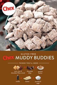 the chex muddy buddies recipe is shown