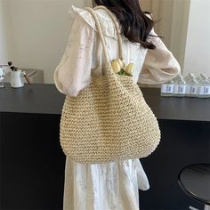 UAKISS - Big Straw Underarm Bags for Women 2024 Simple Korean Fashion Summer Shoulder Bags Lady Travel Handbags Female Weave Beach Bag SIZE: (Width)40cm * (Height)37cm * (Thickness)14cm Summer Shopping Shoulder Bag With Long Handle, Large Capacity Shoulder Bag With Long Handle For Travel, Travel Shoulder Bag With Large Capacity And Long Handle, Large Capacity Shoulder Bag With Long Handle For Vacation, Casual Shoulder Bag With Long Handle For Shopping, Beach Season Shopping Hobo Shoulder Bag, Large Handheld Hobo Bag For Beach Season, Large Capacity Handheld Hobo Bag For Beach Season, Vacation Bags With Large Capacity And Long Handle