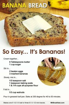 a banana bread advertisement with instructions on how to make it