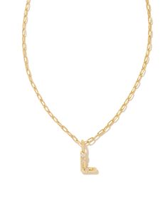 Personalize your everyday look with the Crystal Letter L Gold Short Pendant Necklace in White Crystal. Whether you’re rocking your initial or a loved one’s, this sentimental layer is one you’ll keep coming back to again and again. Metal 14k Gold Over Brass Material White CZ Closure Lobster clasp Size 16" chain w/ 3" extender, 0.62"L X 0.35"W pendantDue to the one-of-a-kind nature of the medium, exact colors and patterns may vary slightly from the image shown. | Kendra Scott Crystal Letter L Gold L Necklace, Short Pendant Necklace, Gold Letter Necklace, Platform Heels Boots, Gold Shorts, Letter Pendant Necklace, Letter L, Buy Crystals, Platform Sandals Heels