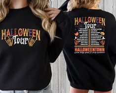 Halloween Tour Sweatshirt,Halloweentown University Hoodie ,Spooky Halloween College Top,Witchy Vibes - Fall Fashion,Halloween town Club Ideal for any situation, a unisex heavy blend crewneck sweatshirt is pure comfort. These garments are made from polyester and cotton. This combination helps designs come out looking fresh and beautiful. The collar is ribbed knit, so it retains its shape even after washing. There are no itchy side seams on these sweaters. \n.: 50% Cotton 50% Polyester\n.: Medium- Halloween Band Merch Long Sleeve Sweatshirt, Black Horror-themed Sweatshirt For Fall, Black Horror Sweatshirt For Fall, Black Sweatshirt For Fall Concert, Halloween Tour, Halloweentown University, University Hoodie, Fashion Halloween, College Halloween