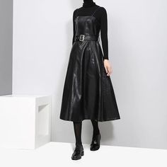 Punk Rock Dress, Chest Plate, Black Leather Dresses, Mode Inspo, Slim Dresses, Leather Dresses, Loose Dress, Leather Dress, Belted Dress