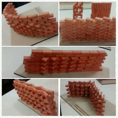 four different views of an object made out of bricks