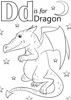 the letter d is for dragon coloring page with an image of a dragon on it