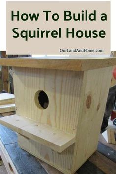 a bird house made out of wood with the words how to build a squirrel house